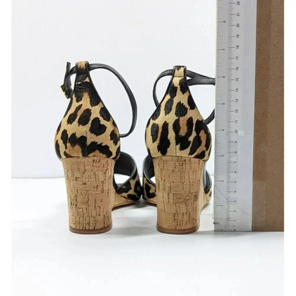 Kate Spade Women's Lonnie Leopard Calf Hair Wedge Sandals Size 9 M (MSRP $198)
